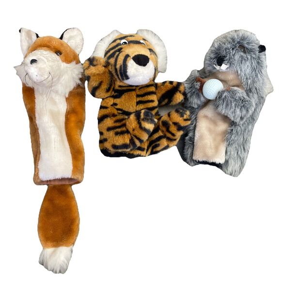 VTG Lot Of 3 Plush Golf Club Head Covers, Tiger, Fox, Caddyshack Gopher Animals - Picture 1 of 7